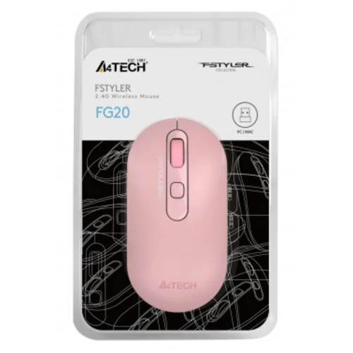 Мышь A4Tech Fstyler FG20 розовый оптическая (2000dpi) беспроводная USB для ноутбука (4but)